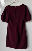 Load image into Gallery viewer, Express Womens Burgundy Puff Sleeve Split Neck Back Zip Sheath Dress Size XS
