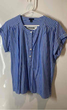 Load image into Gallery viewer, Ann Taylor Womens Blue White Striped Short Sleeve Button Front Blouse Top Size S