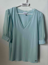 Load image into Gallery viewer, Calvin Klein Womens Sky Blue Short Sleeve V-Neck Pullover Blouse Top Size Medium
