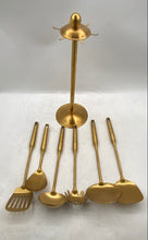 Load image into Gallery viewer, SUS Gold-Tone Kitchen Cooking Utensils Set With Rotating Stand 7-Pieces
