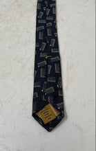 Load image into Gallery viewer, Donna Karan Mens Blue Geometric Pattern Silk Keeper Loop Adjustable Pointed Tie