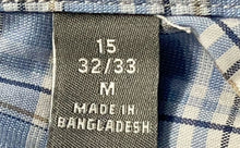 Load image into Gallery viewer, Michael Kors Mens Blue White Plaid Long Sleeve Slim Fit Dress Shirt Size M 15