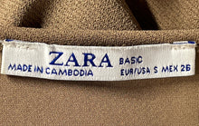 Load image into Gallery viewer, Zara Basic Womens Brown 3/4 Sleeve Crew Neck Tie Waist Shift Dress Size Small