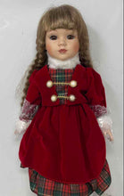 Load image into Gallery viewer, Blonde Hair Brown Eyes Collectible Holiday Porcelain Doll With Red Outfit