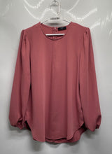 Load image into Gallery viewer, Tahari Womens Pink Long Puff Sleeve Crew Neck Back-Zip Blouse Top Size S