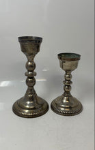 Load image into Gallery viewer, Set Of 2 Pcs Assorted Silver Plated Engraved Collectible Pillar Candle Holders