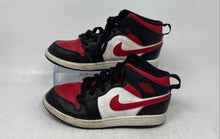 Load image into Gallery viewer, Nike Kids Air Jordan 1 Mid Black Red Leather Lace-Up Sneaker Shoes Size 2Y