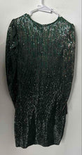 Load image into Gallery viewer, Zara Womens Green Sequin Puff Sleeve Round Neck Back Zip Mini Dress Size Large