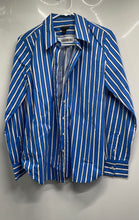 Load image into Gallery viewer, Ann Taylor Womens Blue And White Striped Collared Button-Up Shirt Size Small