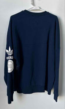 Load image into Gallery viewer, Adidas Mens Navy Blue Graphic Print Trefoil Long Sleeve Pullover Sweatshirt Sz L