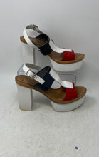 Load image into Gallery viewer, Etre Womens White Blue Red Leather Block Heel Platform Sandals Size EUR 39