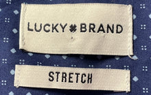 Load image into Gallery viewer, Lucky Brand Mens Blue Polka Dot Print Stretch Button Front Dress Shirt Size L