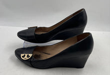 Load image into Gallery viewer, Authentic Tory Burch Womens Black Leather Wedge Pump Heels Size 8 Damaged