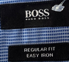 Load image into Gallery viewer, Hugo Boss Mens Blue Micro Check Regular Fit Easy Iron Dress Shirt Size 42