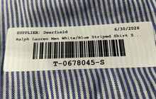 Load image into Gallery viewer, Ralph Lauren Mens White Blue Striped Yarmouth Cotton Dress Shirt Size 16.5 34/35