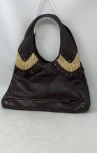 Load image into Gallery viewer, Kate Landry Womens Brown Leather Double Handle Zip Top Lined Studded Hobo Bag