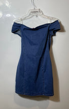 Load image into Gallery viewer, Guess Womens Blue Denim Off The Shoulder Front Zipper Mini Dress Size Medium