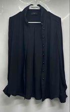 Load image into Gallery viewer, Tahari Womens Black Long Sleeve Band Collar Button Front Blouse Top Size M