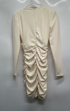 Load image into Gallery viewer, Zara Womens Beige Ruched Long Sleeve V-Neck Back Zip Bodycon Dress Size XS
