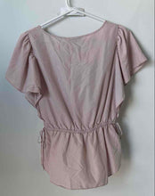 Load image into Gallery viewer, Express Womens Pink Short Sleeve Collarless Tie Waist Blouse Top Size Small