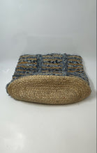 Load image into Gallery viewer, Olivia Miller Womens Ally Blue Beige Woven Denim Straw Double Handle Tote Bag