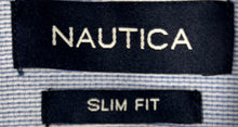 Load image into Gallery viewer, Nautica Mens Blue Long Sleeve Collared Slim Fit Dress Shirt Size L 16-16.5 34/35