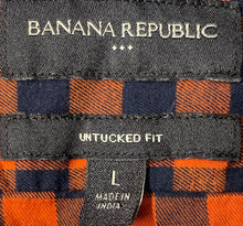 Load image into Gallery viewer, Banana Republic Mens Red Plaid Collared Long Sleeve Button-Up Shirt Size Large
