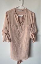 Load image into Gallery viewer, Calvin Klein Womens Beige Roll Tab Sleeve Tie Waist Pockets Blouse Top Size M