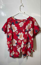 Load image into Gallery viewer, Zara Womens Red Floral Short Sleeve Round Neck Kimono Blouse Top Size S