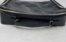Load image into Gallery viewer, Estee Lauder Womens Dark Blue Croc Embossed Leather Zipper Makeup Cosmetic Bag