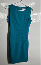 Load image into Gallery viewer, Calvin Klein Womens Dark Aqua Sleeveless Round Neck Pleated Sheath Dress Size 2