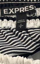 Load image into Gallery viewer, Express Womens White Black Striped Long Sleeve Off The Shoulder Blouse Top Sz S