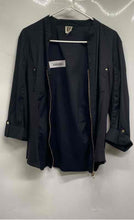Load image into Gallery viewer, Anne Klein Womens Black Roll Tab Sleeve Collared Full-Zip Blouse Top Size L