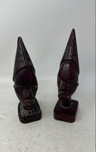 Load image into Gallery viewer, Pair Of Burgundy African Tribal Style Hand-Carved Wooden Head Sculptures