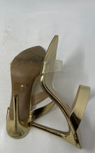 Load image into Gallery viewer, Alexandria Brandao Miami Womens Gold Open Toe Slip-On High Pump Heels Size 8