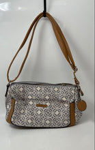 Load image into Gallery viewer, Rosetti Womens White Gray Brown Geometric Faux Leather Zip Top Crossbody Handbag