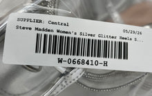 Load image into Gallery viewer, Steve Madden Womens Silver Glitter Buckle Stiletto Strappy Heels Size 8M