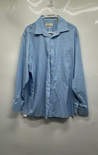 Load image into Gallery viewer, Michael Kors Mens Blue Gingham Long Sleeve Non-Iron Dress Shirt Size 17.5 34/35