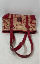 Load image into Gallery viewer, Liz Claiborne Womens Red Pink Monogram Faux Leather Trim Zip Top Tote Handbag
