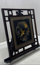 Load image into Gallery viewer, Chinese Embroidered Silk Double Phoenix Framed Art Table Desk Screen Stand