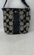 Load image into Gallery viewer, Coach Womens Beige Black Signature Print Adjustable Strap Zip Top Crossbody Bag