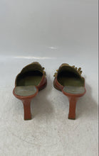 Load image into Gallery viewer, Yanko Collection Womens Brown Orange Leather Snakeskin Print Mule Heels Size 3.5