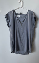 Load image into Gallery viewer, Express Womens Gray Short Sleeve V-Neck Regular Fit 1/4 Zip Blouse Top Size L