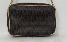 Load image into Gallery viewer, Michael Kors Womens Brown Monogram Zip Top Chain Strap Jet Set Crossbody Bag