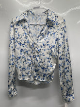 Load image into Gallery viewer, Zara Womens Blue White Floral Print Long Sleeve Button-Front Blouse Top Size S