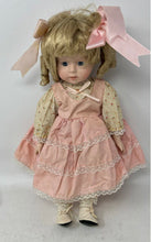 Load image into Gallery viewer, Pink Dress Floral Curly Blonde Hair Blue Eyes Fashion Porcelain Doll