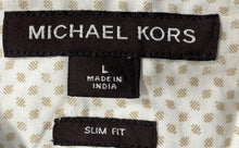 Load image into Gallery viewer, Michael Kors Mens Beige Geometric Long Sleeve Slim Fit Button-Up Shirt Size L