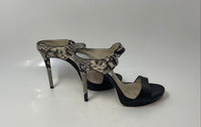 Load image into Gallery viewer, Michael Kors Womens Black Snake Print Leather Stiletto Ankle Strap Heels Size 7M