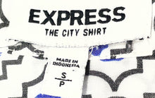 Load image into Gallery viewer, Express Womens White Blue Black Geometric The City Button-Up Shirt Size Small