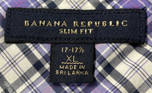 Load image into Gallery viewer, Banana Republic Mens Blue Plaid Cotton Slim Fit Button-Down Dress Shirt Size XL